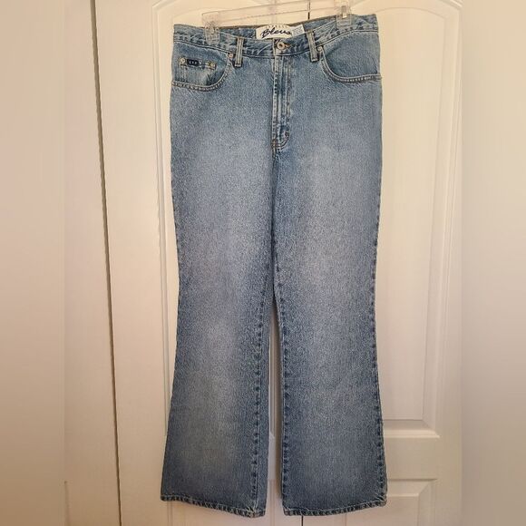 90s Express Bleus High Rise Medium wash Blue Flare Wide Leg Jeans Size 11/12 - Picture 1 of 14